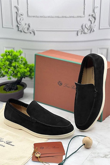 Замшевые лоферы Loro Piana Summer Walk - Black   