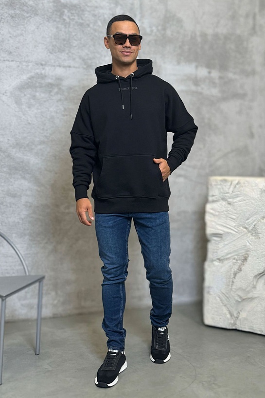 Утеплённое оверсайз худи Palm Angels Classic Logo - Black