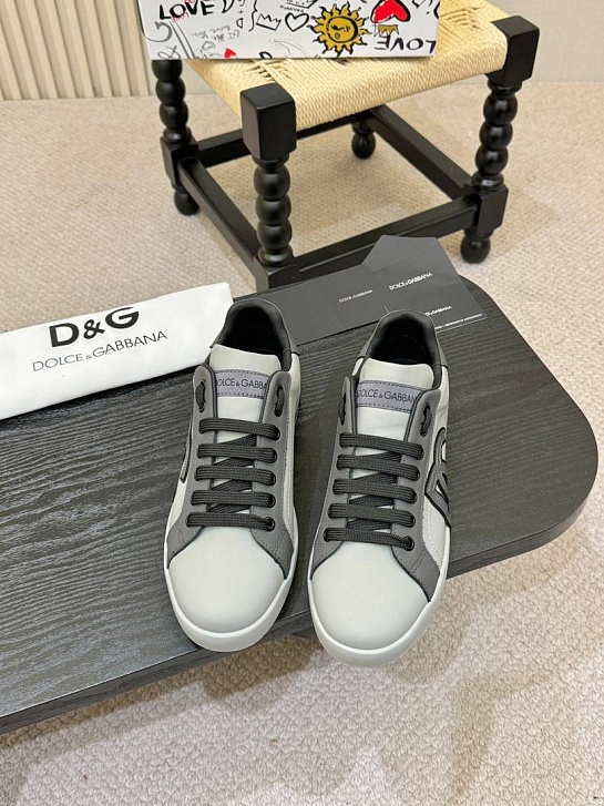 Кожаные кроссовки Dolce & Gabbana Portofino - Grey