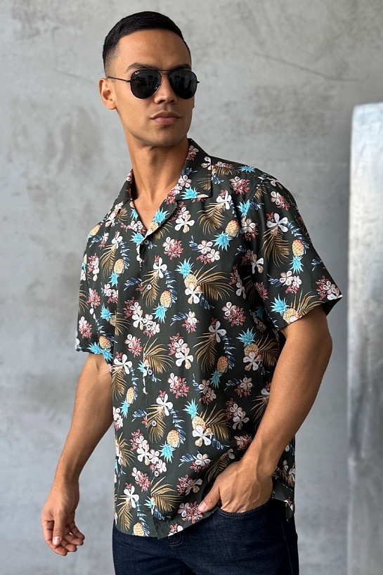 Мужская зелёная рубашка Dolce & Gabbana floral-print