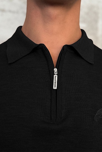 Чёрное поло с длинным рукавом Stefano Ricci zip-up   