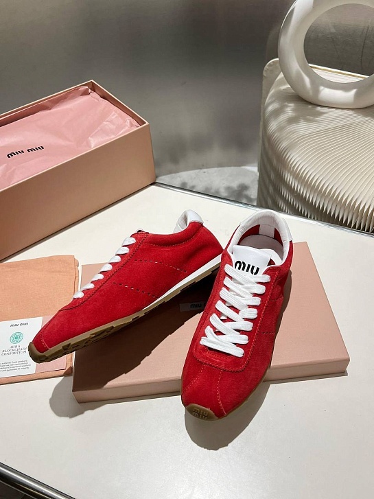 Женские замшевые кроссовки MIU MIU Premium - Red