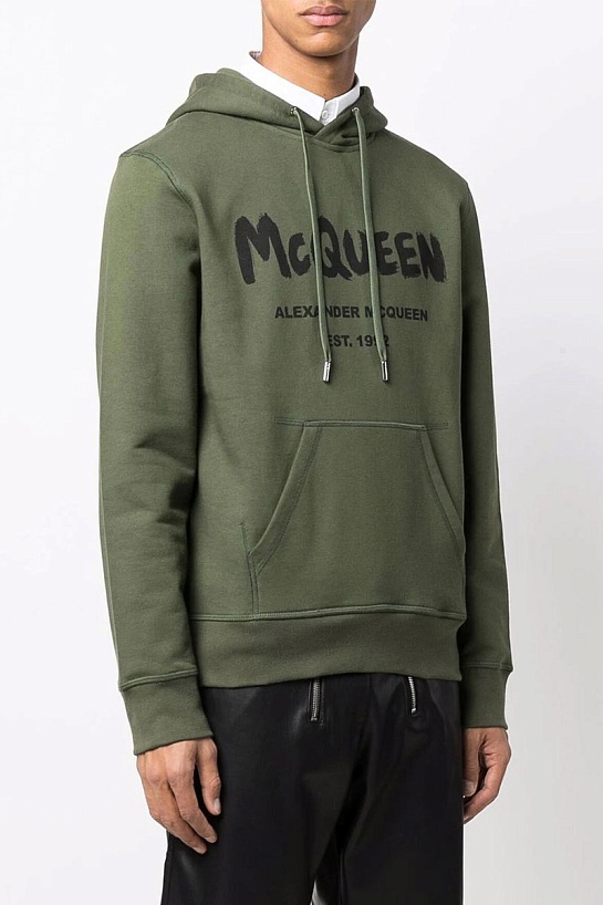 Зелёное худи Alexander McQueen graffiti logo-print