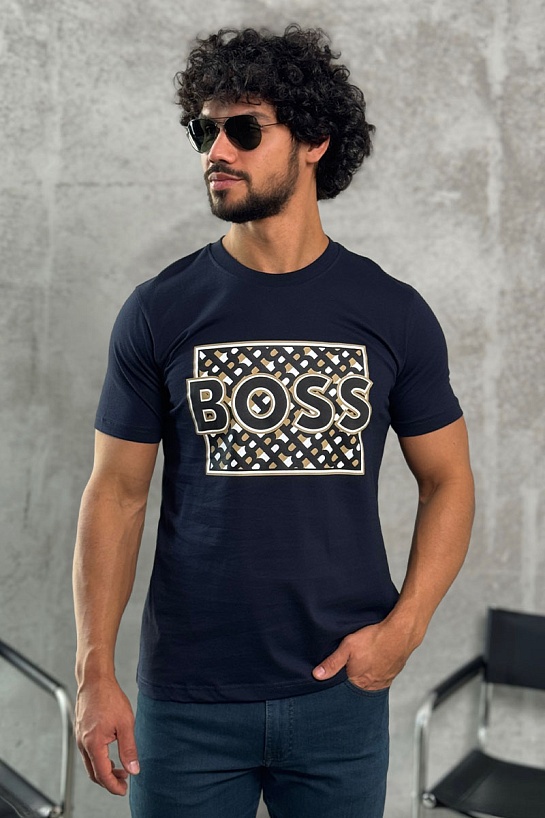Мужская синяя футболка Hugo Boss logo-print