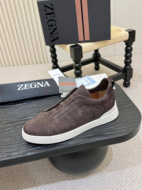 Мужские кроссовки Zegna Triple Stitch Alligator - Brown