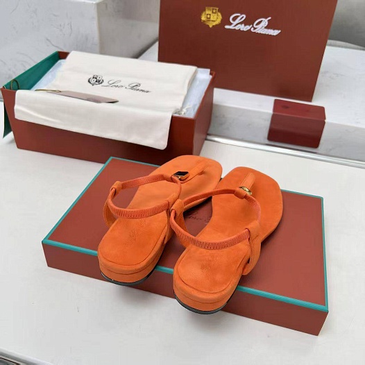 Женские замшевые сандалии Loro Piana Premium - Orange   