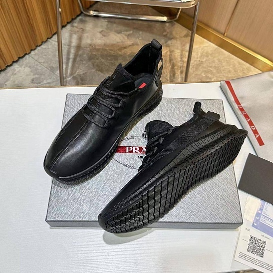 Мужские кожаные кроссовки Prada lace-up - Black