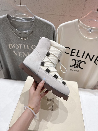 Женские ботинки с мехом Brunello Cucinelli premium - White   