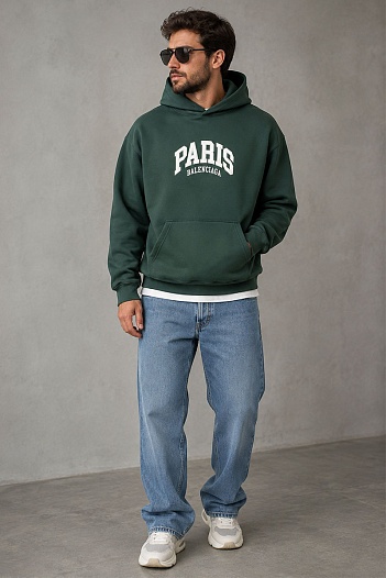 Зелёное худи Balenciaga Paris logo-embroidered   