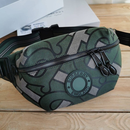 Текстильная сумка на пояс Burberry Jacquard Sonny Bum Monogram 28x14 см   