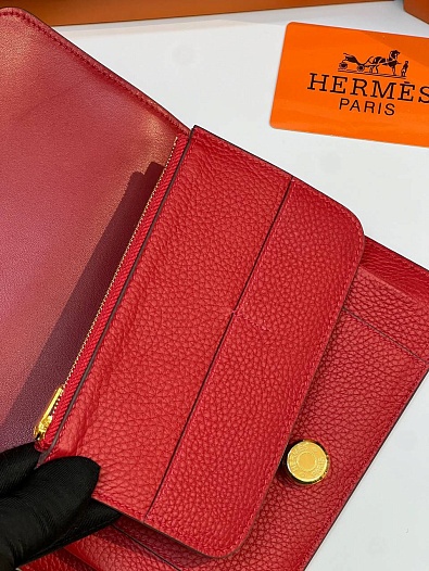 Кожаный кошелёк Hermes Dogon Duo - Red 19.5x12 см   