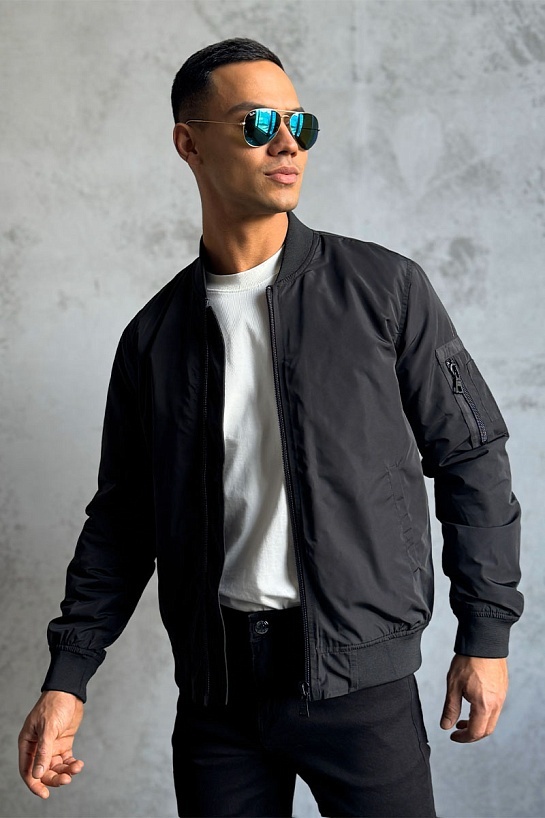 Мужской чёрный бомбер Palm Angels Miami logo-print