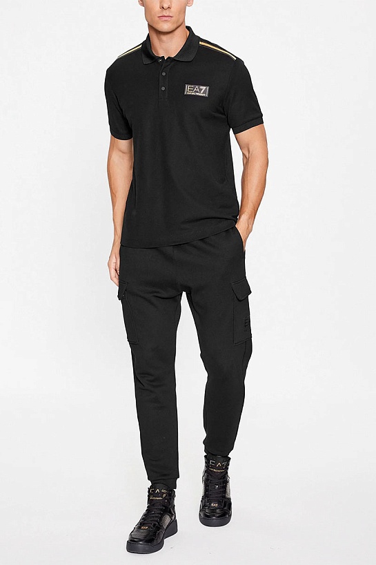 Мужское чёрное поло Emporio Armani 7 logo-badge