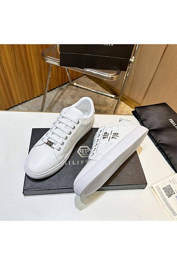 Мужские кожаные кроссовки Philipp Plein белого цвета   