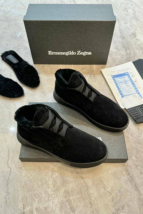 Кроссовки с мехом Ermenegildo Zegna Triple Stitch - Black