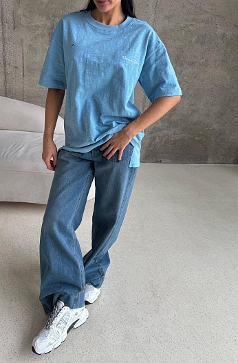 Женская оверсайз футболка синего цвета Dior premium   