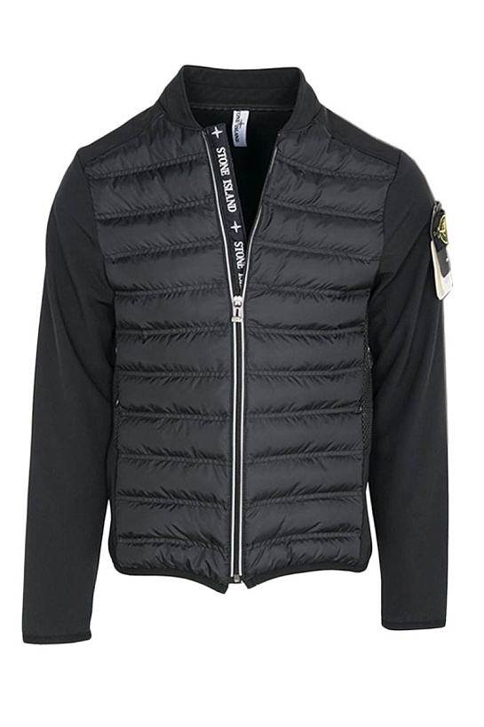 Мужской чёрный бомбер Stone Island с патчем на плече