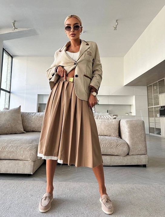 Женская юбка миди MIU MIU бежевого цвета