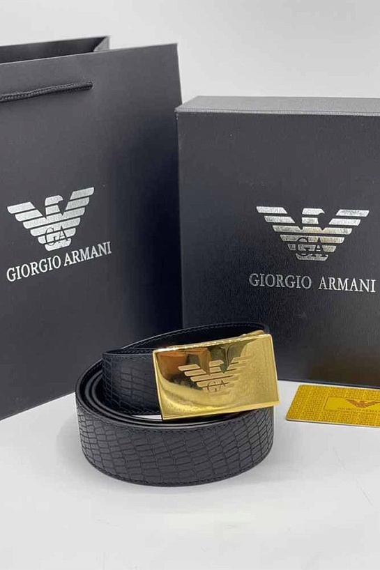 Кожаный чёрный ремень Giorgio Armani 125x3.5 см