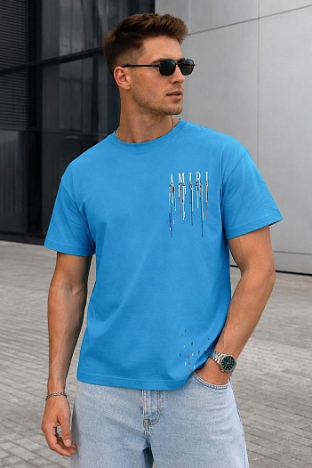 Синяя оверсайз футболка Amiri paint drip core   