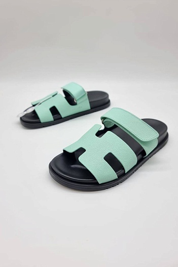 Женские кожаные сандалии Hermes Chypre - Green / Black   