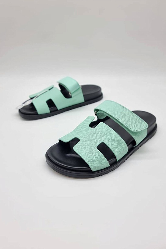 Женские кожаные сандалии Hermes Chypre - Green / Black