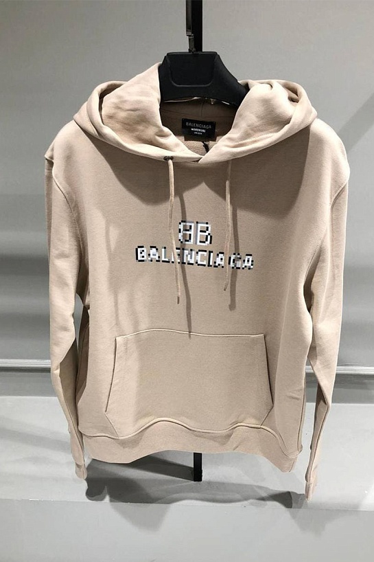 Бежевое оверсайз худи Balenciaga Pixel Logo
