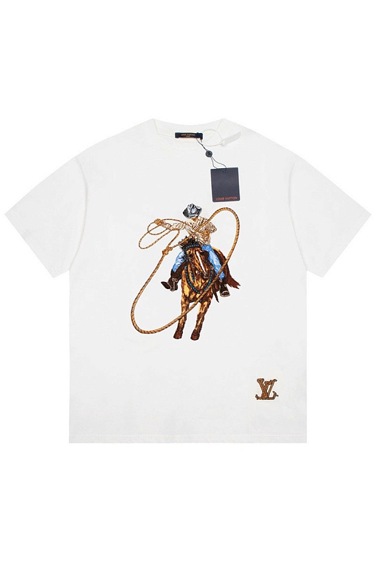 Белая оверсайз футболка Louis Vuitton Premium graphic embroidery