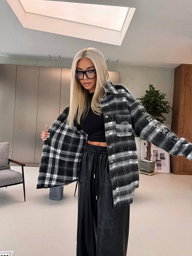 Женская утеплённая рубашка в клетку Chrome Hearts Premium   