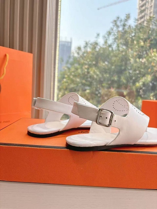 Женские кожаные сандалии Hermes Premium - White