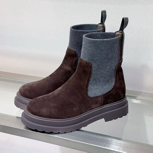 Женские замшевые сапоги Brunello Cucinelli premium - Brown   