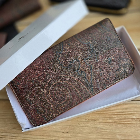 Кожаное портмоне Etro с узором пейсли 19x10 см