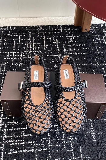Женские плетёные балетки ALaia Premium - Black   