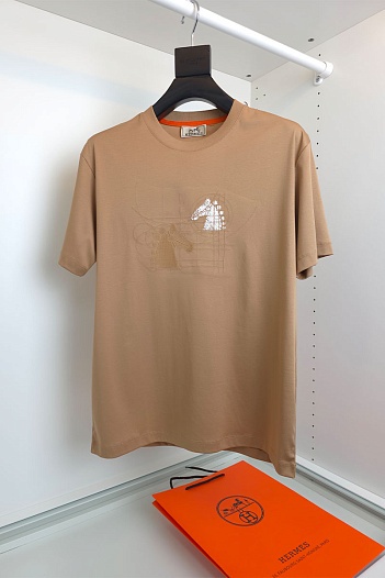 Мужская коричневая футболка Hermes premium   
