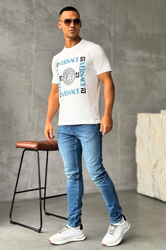 Мужская белая футболка Versace logo-print