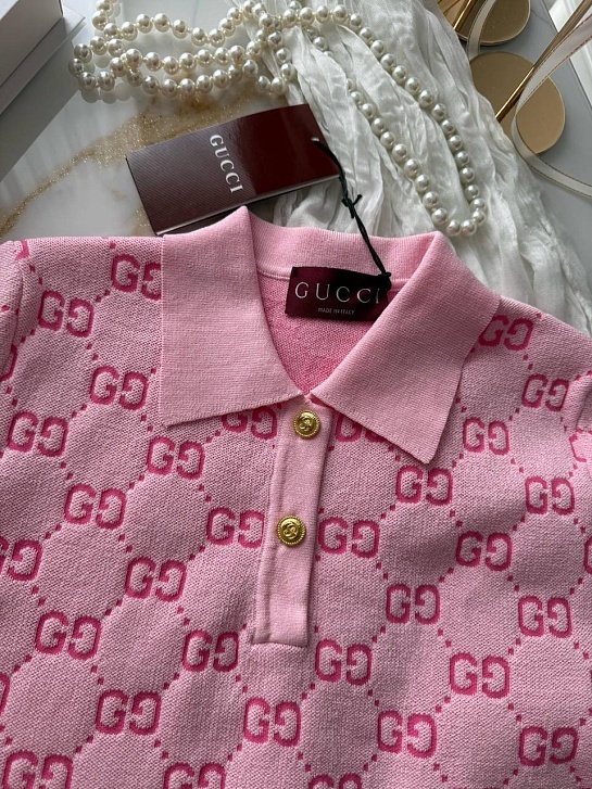 Розовое женское поло Gucci GG monogram-pattern
