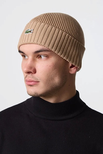 Шапка бежевого цвета Lacoste logo-embroidered   