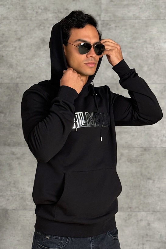 Мужское чёрное худи Balmain Reflecting logo