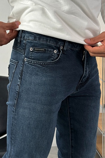 Мужские тёмно-синие джинсы Dolce & Gabbana logo-plaque   