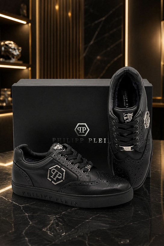 Кожаные кроссовки с мехом Philipp Plein