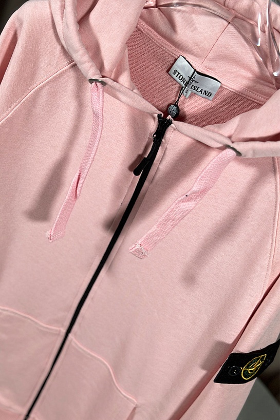 Розовая кофта на молнии Stone Island compass-patch