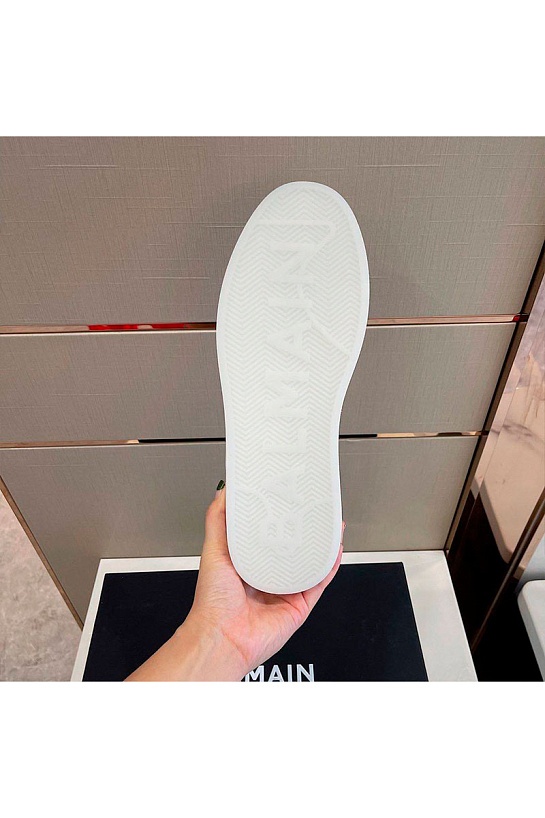 Серые кожаные кроссовки Balmain