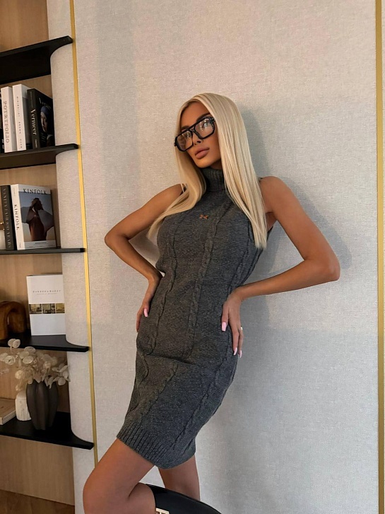 Женское вязаное платье Hermes Premium - Grey
