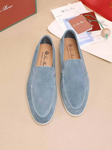 Мужские замшевые лоферы Loro Piana Summer Walk - Blue   