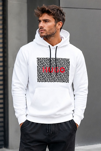 Белое мужское худи Hugo Boss Dreeman logo-print   