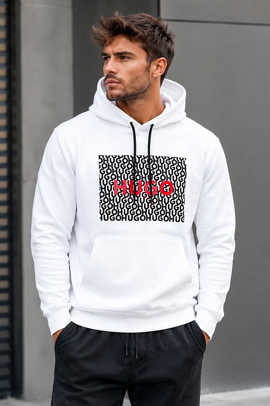 Белое мужское худи Hugo Boss Dreeman logo-print