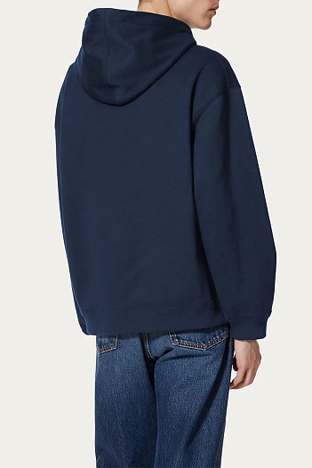 Мужское тёмно-синее худи Valentino logo-embroidered   