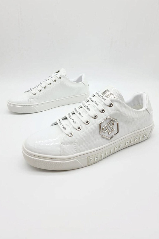 Кожаные кроссовки Philipp Plein белого цвета