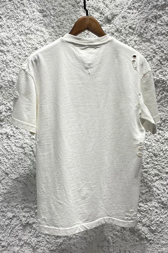 Белая оверсайз футболка Bottega Veneta с рваной отделкой