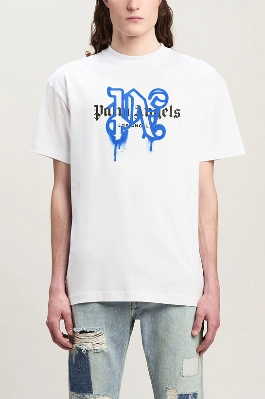 Белая футболка Palm Angels Los Angeles monogram spray